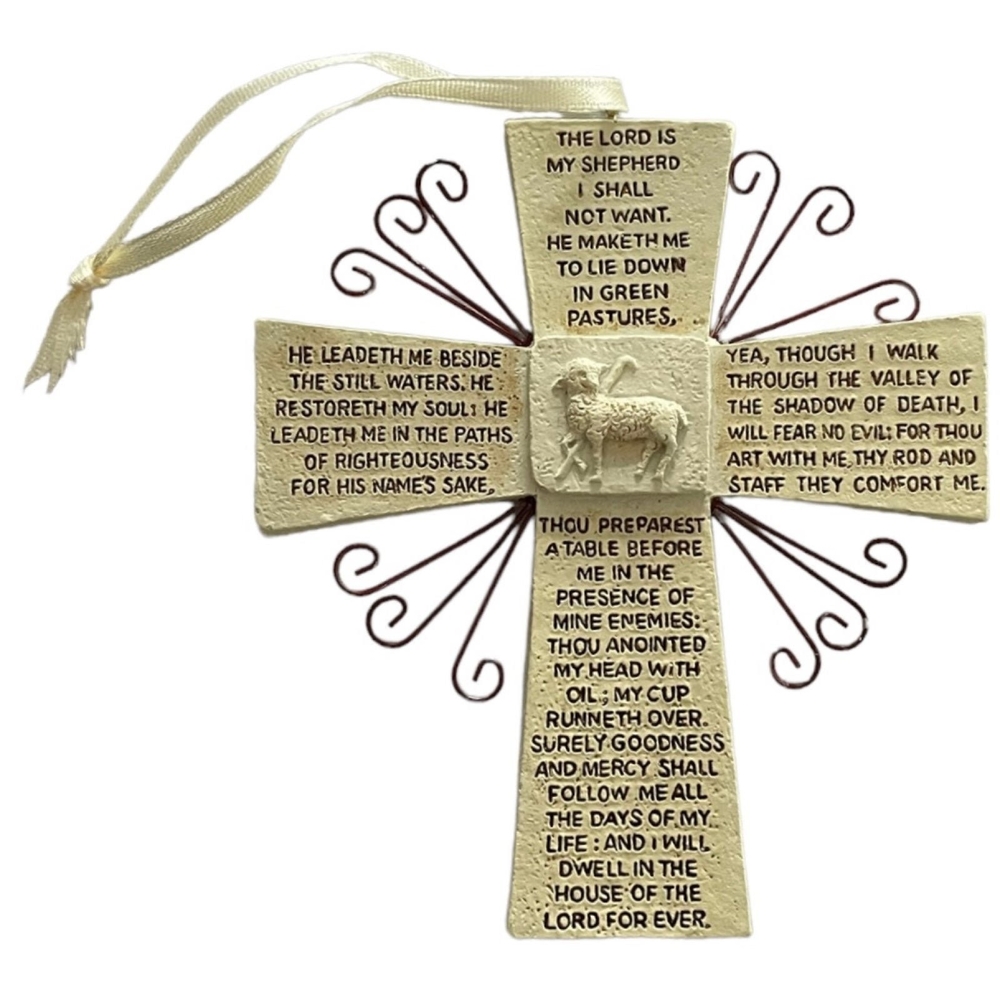 Vintage Lord Is My Shepherd Cross Ornament Psalm 23 Christian Home Decor Xmas